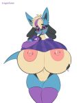  areola areola_slip armwear big_breasts black_fur blue_fur blush bottomless breast_expansion breasts clothed clothing curvaceous elbow_gloves eyebrow_through_hair eyebrows female front_view fur gloves hair hi_res holding_breast huge_breasts hyper hyper_breasts legwear looking_at_viewer lucario navel nintendo nipple_piercing nipple_slip nipples open_mouth piercing pink_areola pink_nipples pink_tongue pok&eacute;mon pok&eacute;mon_(species) purple_armwear purple_clothing purple_eyes purple_legwear purple_lips purple_topwear simple_background small_waist standing tan_fur tan_hair tongue topwear tragicfame translucent translucent_hair video_games white_background wide_hips 