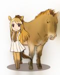  2019 ambiguous_gender animal_humanoid beady_eyes biped black_eyes blonde_hair blush bottomwear breasts brown_eyes brown_fur brown_hair brown_hooves brown_mane brown_tail clothed clothing duo equid equid_humanoid equine equine_humanoid female feral full-length_portrait fully_clothed fur hair hands_behind_back hatching_(art) hooves humanoid iceeye_ena japanese kemono_friends larger_ambiguous larger_feral legwear light_skin long_hair long_skirt looking_at_viewer mammal mane necktie orange_clothing orange_ears orange_hair orange_shirt orange_topwear portrait przewalski&#039;s_horse przewalski&#039;s_horse_(kemono_friends) quadruped shadow shirt simple_background size_difference skirt smaller_female smaller_humanoid smile snout standing suspenders tan_skin thigh_highs topwear white_background white_bottomwear white_clothing white_skirt wild_horse wild_horse_humanoid 