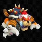  absurdres blue_fire fangs fire highres mario_(series) meowser official_art orange_fur red_eyes shell spikes striped super_mario_3d_world tail 