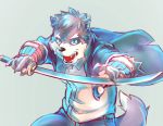  anthro blue_eyes brown_fur canid canine canis clothed clothing domestic_dog fur heylaw21 hi_res katana male mammal melee_weapon moritaka multicolored_fur scar solo sword tokyo_afterschool_summoners topwear two_tone_fur video_games weapon white_fur 