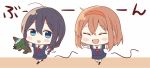  2girls ahoge black_hair blue_eyes blush braid brown_hair chibi closed_eyes hairband kantai_collection multiple_girls school_uniform serafuku shigure_(kantai_collection) shiratsuyu_(kantai_collection) single_braid yukichi_(eikichi) 