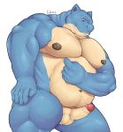  2019 5_fingers anthro balls belly biceps big_muscles big_pecs black_nipples blastoise blue_eyes blue_scale chococlass clothed clothing colored erection humanoid_penis looking_at_viewer male musclegut muscular muscular_male nintendo nipples nude orgasm pecs penis pok&eacute;mon pok&eacute;mon_(species) reptile scales scalie shaded simple_background slightly_chubby solo triceps video_games 