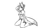  2017 anthro breasts canid canine chest_tuft female fox hair kneeling mammal monochrome navel nipples nude simple_background solo tuft watsup white_background 