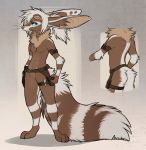  2019 anthro aseethe blue_eyes brown_fur canid canine female fennec fox fur hair mammal nipples simple_background smile solo standing white_hair 