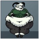  1:1 2019 aliasing belly big_belly bovid bramb_(sephaloid) caprine clothing horn mammal sephaloid sheep sweater thick_thighs tongue topwear 
