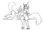  2017 all_fours anthro breast_lick breasts butt canid canine duo female fox hair licking mammal monochrome nipples nude simple_background sitting tongue tongue_out watsup white_background 