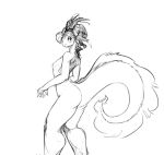  2017 anthro blush breasts butt dragon female horn monochrome nipples nude simple_background solo standing watsup white_background 