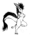  anthro breasts dragon featureless_crotch female hand_on_breast horn monochrome navel nipples nude on_one_leg simple_background solo standing thick_thighs watsup white_background 