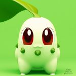  1:1 3d_(artwork) :3 ambiguous_gender chikorita digital_media_(artwork) front_view green_background green_theme henry_vargas hi_res looking_at_viewer nintendo pok&eacute;mon pok&eacute;mon_(species) red_eyes simple_background solo standing video_games 