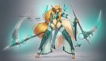  4_toes anthro blonde_hair clothed clothing domestic_cat felid feline felis female hair holding_object holding_weapon jesonite mammal red_eyes solo standing toes weapon 