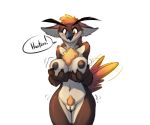  2016 anthro beak big_breasts blush breasts female hand_on_breast navel nipples nude owlbear portrait pussy simple_background solo tailwag three-quarter_portrait watsup white_background wide_hips yellow_eyes zod 
