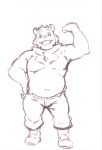  2019 anthro belt boots bottomwear clothed clothing footwear heylaw21 hi_res jambavan line_art male mammal navel simple_background slightly_chubby smile solo tokyo_afterschool_summoners topless ursid video_games white_background 