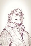  anthro barghest_(tas) body_hair chest_hair clothed clothing hair heylaw21 line_art mammal simple_background solo tokyo_afterschool_summoners topwear ursid video_games white_background 