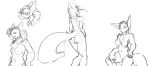  2017 anthro breasts butt canid canine canis clenched_teeth female hair half-closed_eyes hand_on_hip hi_res mammal monochrome nipples nude open_mouth pussy rear_view simple_background sitting sketch standing teeth watsup white_background wolf 
