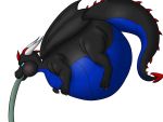  2014 3_toes 4:3 air_inflation anthro belly big_belly black_body blue_eyes blue_scales cherrycheesecake claws coop_(cabal-revolution) dragon floating horn hose inflation male midair nude scales side_view simple_background solo toes white_background wings 