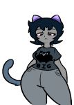  black_hair breasts clothed clothing female hair homestuck horn humanoid ms_paint_adventures nepeta_leijon newtype_hero pants shirt short_hair solo thick_thighs topwear troll_(homestuck) webcomic wide_hips 