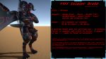  16:9 abs android anthro balls black_skin dialogue dragon english_text erection glistening hi_res horn humanoid looking_at_viewer machine male matr1x2er0 muscular nude penis pose robot scalie standing text wings yiffalicious 