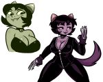  :3 bell_collar big_breasts black_hair bodysuit breasts claws cleavage clothed clothing collar dress fangs female fingerless_gloves gloves hair homestuck horn humanoid ms_paint_adventures nepeta_leijon newtype_hero open_mouth short_hair skinsuit smile solo tight_clothing troll_(homestuck) webcomic zipper 