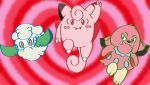  2019 ambiguous_gender blush canid canine cartoon_network clefairy cottonee digital_media_(artwork) fangs feral flora_fauna group hi_res looking_at_viewer mammal nintendo parody pink_background plant pok&eacute;mon pok&eacute;mon_(species) powerpuff_girls ribbons simple_background snubbull tail_bow tail_ribbon video_games voltrathesparking 