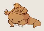  animal_math anthro belly beverage big_belly clothed clothing fur hi_res holding_beverage holding_object lutrine male mammal midriff monochrome moobs mustelid navel obese obese_male open_mouth open_shirt open_smile overweight overweight_male sea_otter sepia sitting smile solo thick_tail 
