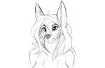  2018 anthro bust_portrait canid canine canis chest_tuft female hair mammal monochrome portrait simple_background snout solo tuft watsup white_background wolf 