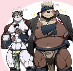  abs anthro bearlovestiger13 biceps blush body_hair brown_fur bulge canid canine canis chest_hair chest_tuft clothing coat duo fur hair headband horkeukamui kimun_kamui loincloth male mammal multicolored_fur muscular muscular_male navel nipples pecs pendant slightly_chubby tan_fur tokyo_afterschool_summoners tuft two_tone_fur ursid video_games white_fur wolf yellow_eyes 