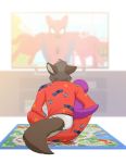  ambiguous_gender anthro canid canine canis clothing colt3n diaper furgonomics hi_res mammal pajamas plushie sitting solo wolf 