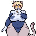  anthro big_breasts blonde_hair blush bodysuit breasts clothed clothing domestic_cat felid feline felis female gloves hair huge_breasts inner_ear_fluff mammal navel newtype_hero paula_(newtype_hero) short_hair skinsuit solo striped_tail stripes thick_thighs tight_clothing voluptuous wide_hips yellow_eyes 