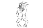  2018 absurd_res anthro breasts butt digitigrade dragon female hair hand_on_arm hi_res horn long_hair monochrome nipples nude pussy raised_tail rear_view simple_background solo transformation watsup white_background wings 
