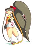  blush bow breasts butt butt_pose clothed clothing diives female gaghiel hair hair_mouth humanoid mawile multicolored_hair nintendo not_furry pok&eacute;mon pok&eacute;mon_(species) pok&eacute;morph red_eyes simple_background solo tiny_feet video_games white_background 
