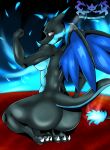  2019 absurd_res anthro big_butt breasts butt digital_media_(artwork) dragon female fire hi_res knightmoonlight98 looking_at_viewer looking_back mega_charizard mega_charizard_x mega_evolution nintendo nude pok&eacute;mon pok&eacute;mon_(species) red_eyes scalie simple_background smile solo thick_thighs video_games wings 