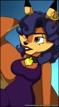  2019 anthro big_tail blue_background blue_hair brown_eyes canid canine carmelita_fox clothed clothing collar ear_piercing ear_ring eyelashes female fox fur gloves hair lipstick makeup mammal orange_fur piercing simple_background sly_cooper_(series) solo sony_corporation sony_interactive_entertainment sucker_punch_productions tagme verona7881 video_games 