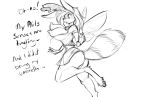  antlers big_breasts breasts clothed clothing dialogue english_text female flying fur hair horn huge_breasts mits_(character) monochrome nipples open_mouth simple_background solo text watsup white_background wings 