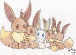  2019 ambiguous_gender arthropod blue_eyes blush butterfly eevee eeveelution eyes_closed fur glistening group happy hi_res insect invalid_tag lepidopteran looking_up mammal mensen mensen_(artist) nintendo one_eye_closed open_mouth paws pok&eacute;mon pok&eacute;mon_(species) signature simple_background smile tongue video_games white_background wink young 
