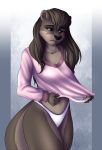  clothing fairdahlia female hi_res lutrine mammal mustelid nat_(mykegreywolf) panties shirt solo topwear underwear 