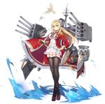  1girl azur_lane badge bangs black_footwear black_legwear blonde_hair blue_ribbon boots braid breasts buttons cape crossed_legs enka_(bcat) epaulettes fur_trim garter_straps hair_between_eyes hair_ribbon hand_on_hilt hand_on_hip jacket jewelry king_george_v_(azur_lane) knee_boots large_breasts long_hair long_sleeves looking_at_viewer machinery mast medal military military_uniform miniskirt official_art pleated_skirt red_cape red_eyes red_jacket ribbon ring rudder_footwear saber_(weapon) sheath sheathed shirt sidelocks skirt smokestack solo standing sword tassel thighhighs transparent_background turret undershirt uniform watson_cross weapon white_shirt white_skirt zettai_ryouiki 