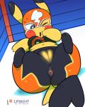  2019 anus big_butt blush bodysuit breasts bulge butt cleft_tail clothed clothing conditional_dnp cosplay_pikachu crybleat digital_media_(artwork) dipstick_ears dipstick_tail female fur huge_butt markings mask multicolored_ears multicolored_tail nintendo open_mouth pikachu pikachu_libre pok&eacute;mon pok&eacute;mon_(species) pussy simple_background skinsuit solo thick_thighs tight_clothing translucent video_games wide_hips yellow_fur 