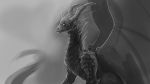  16:9 2019 ambiguous_gender digital_media_(artwork) dragon feral horn monochrome simple_background solo watsup wings 