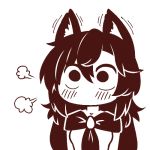  1girl =3 animal_ears bangs blush breasts brooch chibi dress hair_between_eyes imaizumi_kagerou jewelry komi-san_wa_komyushou_desu long_hair long_sleeves looking_at_viewer lowres medium_breasts monochrome simple_background solo touhou upper_body very_long_hair white_background wolf_ears wool_(miwol) 