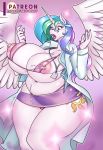  2019 absurd_res anthro anthrofied big_breasts breasts clothing cutie_mark equid eyelashes female friendship_is_magic hair hi_res horn huge_breasts lactating long_hair mammal milk multicolored_hair my_little_pony nauth nipples open_mouth princess_celestia_(mlp) solo thick_thighs voluptuous wide_hips winged_unicorn wings 