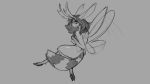  16:9 2018 4k absurd_res anthro antlers breasts female flying grey_background hand_on_breast hi_res horn hybrid looking_at_viewer mammal mits_(character) monochrome nipples nude simple_background smile solo watsup wings 