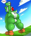  2018 backsack balls clothing detailed_background footwear hi_res looking_at_viewer looking_back macro male mario_bros nintendo reptile scalie shoes sizable_danger solo standing video_games yoshi 