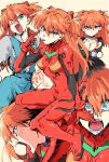  2019 akanbe angry black_dress blue_eyes bodysuit dated dress fujita_nagisa hair_ornament highres monkey multicolored multicolored_bodysuit multicolored_clothes neon_genesis_evangelion number one_eye_closed open_mouth orange_hair pilot_suit plugsuit red_bodysuit school_uniform souryuu_asuka_langley stuffed_animal stuffed_monkey stuffed_toy teeth tongue tongue_out tsundere two_side_up 