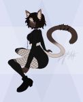  anthro clothed clothing facial_piercing felid feline female fishnet jewelry looking_at_viewer mammal necklace nose_piercing piercing septum_piercing simple_background smile solo teil 