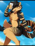 anthro clothed clothing demon epoch_(shadeofdestiny) felid hybrid indycat male mammal pantherine solo stripes swim_briefs tiger topless 