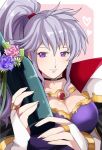  1girl bottle breasts cape fire_emblem fire_emblem:_seisen_no_keifu fire_emblem:_thracia_776 fire_emblem_heroes holding holding_bottle ishtar_(fire_emblem) jewelry large_breasts looking_at_viewer necklace ponytail purple_eyes rem_sora410 smile solo white_hair wine_bottle 
