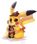  2019 4_toes beverage beverage_can brown_eyes brown_nose by-nc-nd clothing creative_commons deerstalker_hat detective_pikachu dipstick_ears dragonasis fur hat hat_only headgear headwear looking_at_viewer mostly_nude multicolored_ears nintendo pikachu pok&eacute;mon pok&eacute;mon_(species) pok&eacute;mon_detective_pikachu red_cheeks simple_background sitting smile solo text toes video_games white_background yellow_fur 
