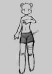  2019 ambiguous_gender anthro bandage barefoot bottomwear cheek_tuft clothed clothing grey_background head_tuft looking_at_viewer mammal navel panzery25 pines_(panzery25) polar_bear shorts signature simple_background topless tuft ursid ursine 