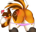  &lt;3 big_butt blush brown_fur butt canid canine clothing fur girly lightningfire12 male mammal orange_fur panties pillow presenting solo underwear white_fur 