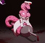  anthro big_breasts blood breasts catherine_(gregory_horror_show) cleavage clothed clothing digital_media_(artwork) female gregory_horror_show headgear headwear hi_res horny_(disambiguation) lizard monitor_lizard non-mammal_breasts nurse nurse_uniform open_mouth pheonixbat pussy reptile scalie simple_background solo syringe thick_thighs tongue tongue_out uniform video_games 